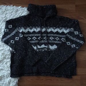 Cropped Tribal Grey Turtleneck Sweater
